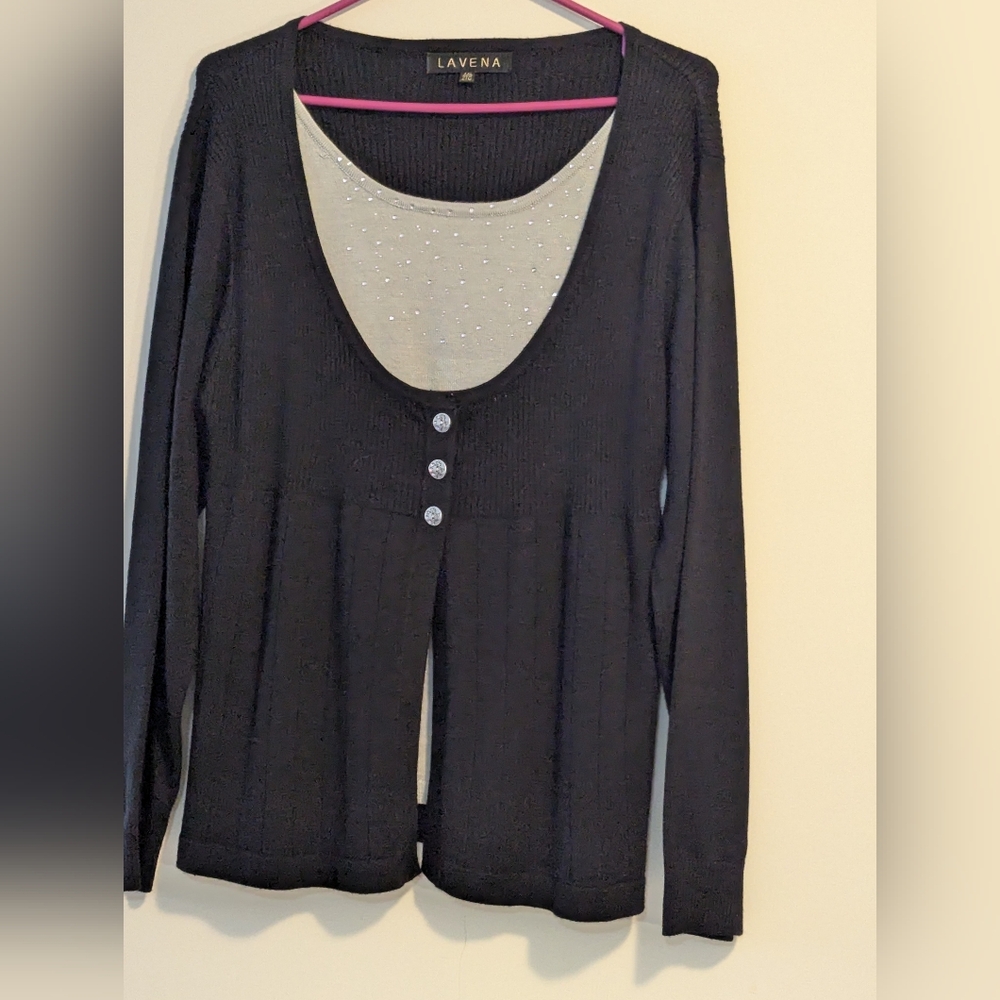Lavena 2xl top Sweater Set. Black And Silver Faux Tank Top . Peplum Style. Bling